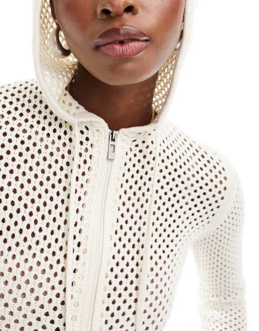 COLLUSION crochet knitted hoodie in ecru | ASOS