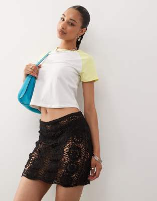 Collusion COLLUSION crochet knitted mini skirt in black