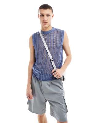 COLLUSION crochet knitted oversized vest in blue-Multi