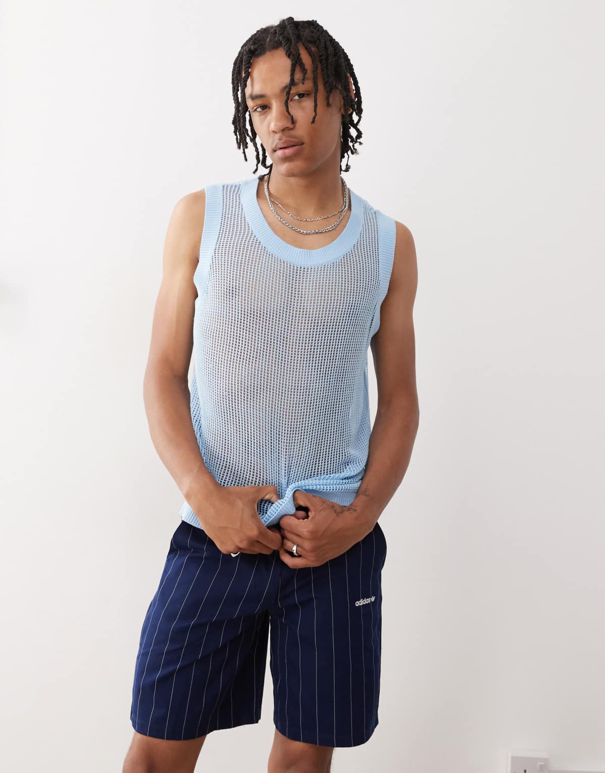 COLLUSION Crochet knitted vest in blue