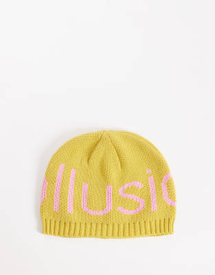 Collusion Crochet Logo Beanie In Orange