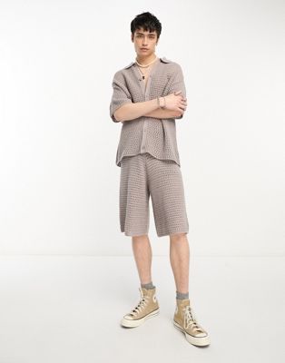 COLLUSION crochet longline shorts in grey co-ord