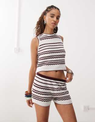 Collusion Crochet Micro Shorts - Part Of A Set-white In White