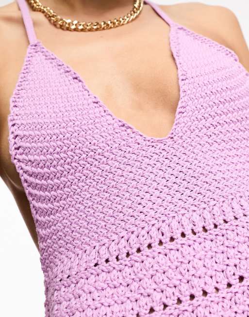 COLLUSION crochet mini summer dress in lilac | ASOS