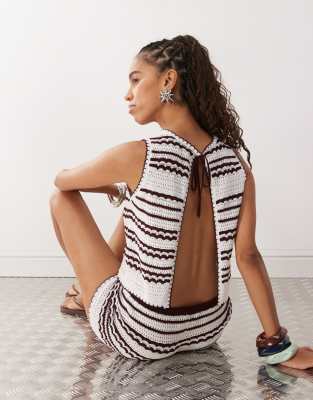 Collusion Crochet Open Back Top - Part Of A Set-white