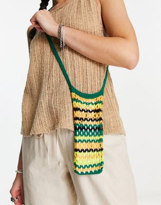 COLLUSION crochet phone bag multi stripe