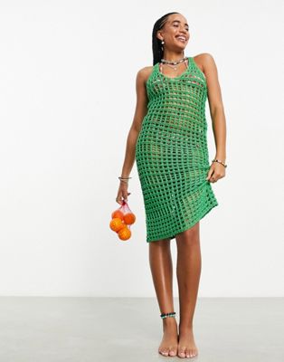 COLLUSION crochet scoop neck maxi beach dress in green