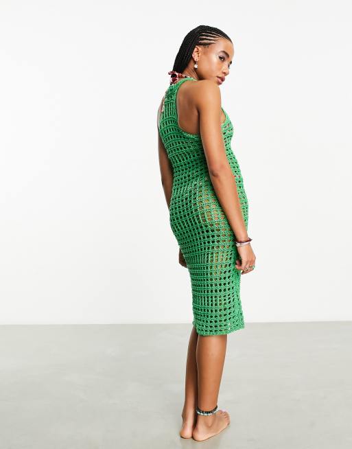 COLLUSION crochet scoop neck maxi beach dress in green ASOS