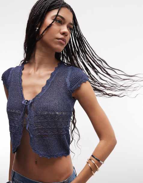 COLLUSION crochet shimmer tie front cardigan - view 1