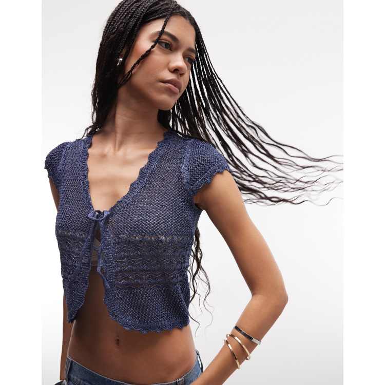 COLLUSION crochet shimmer tie front cardigan | ASOS
