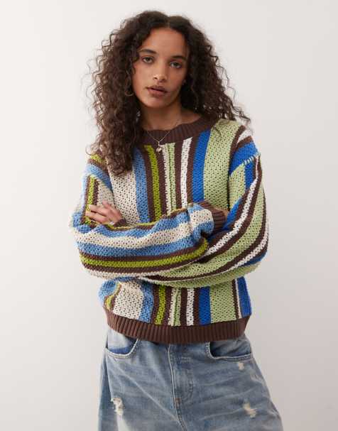COLLUSION crochet striped sweater in multi - view 1