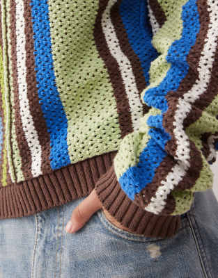 Collusion Crochet Striped Sweater