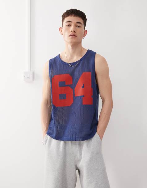 COLLUSION Crochet tank vest in blue with varsity number print - view 1