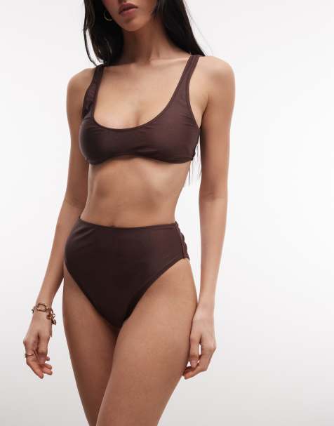 COLLUSION crop bikini set in brown - view 1