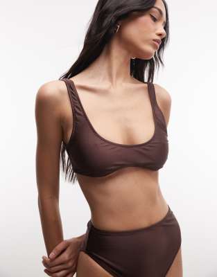 Collusion Crop Bikini Top In Brown