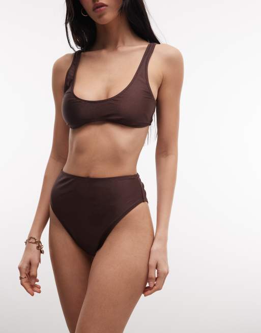 COLLUSION crop bikini top in brown, 4 of 4