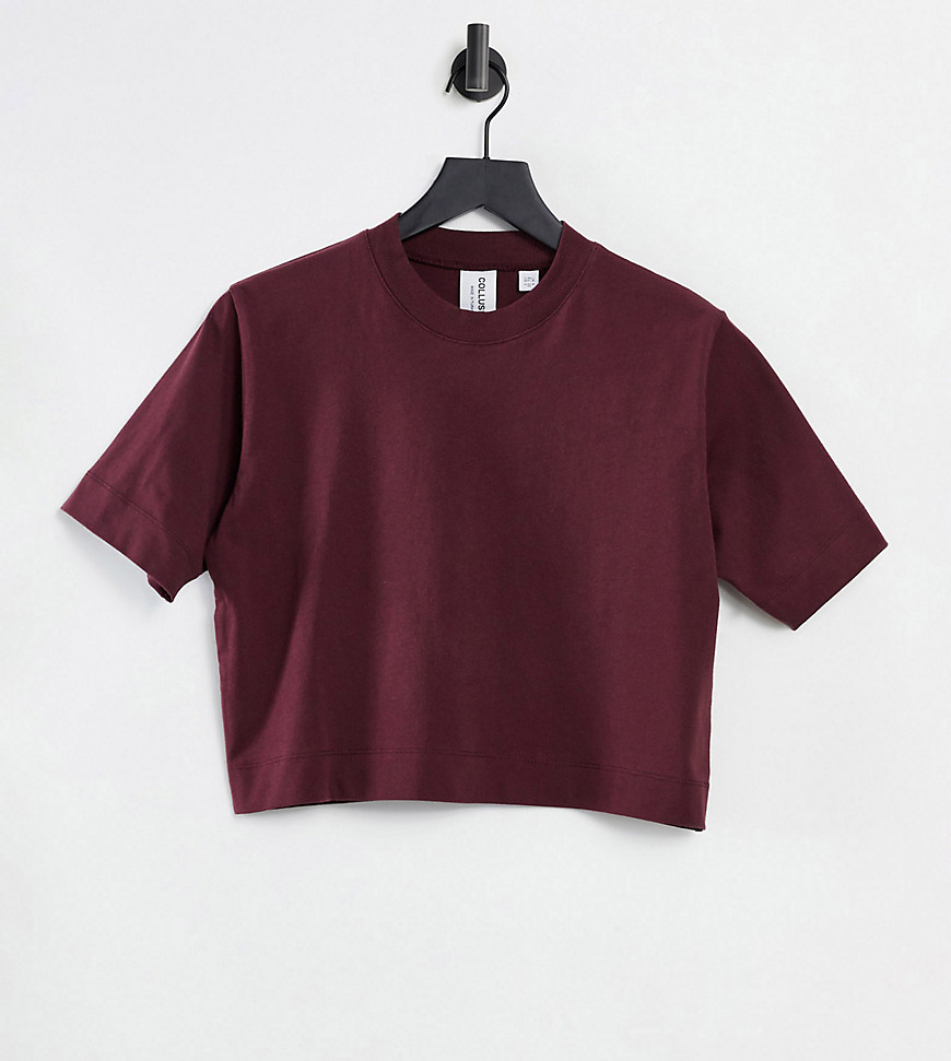 COLLUSION crop boxy short sleeve t shirt in wine-Purple
