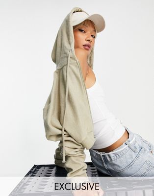 COLLUSION crop boxy zip through hoodie in sand