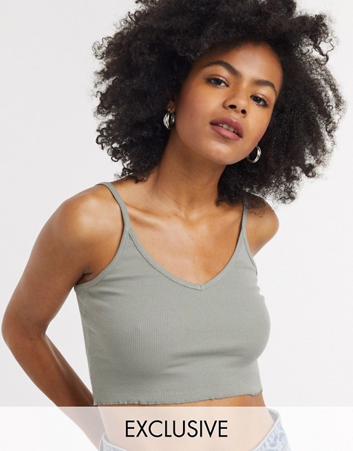 COLLUSION crop bralet with lettuce edge in pale green