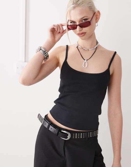 COLLUSION crop cami top in black
