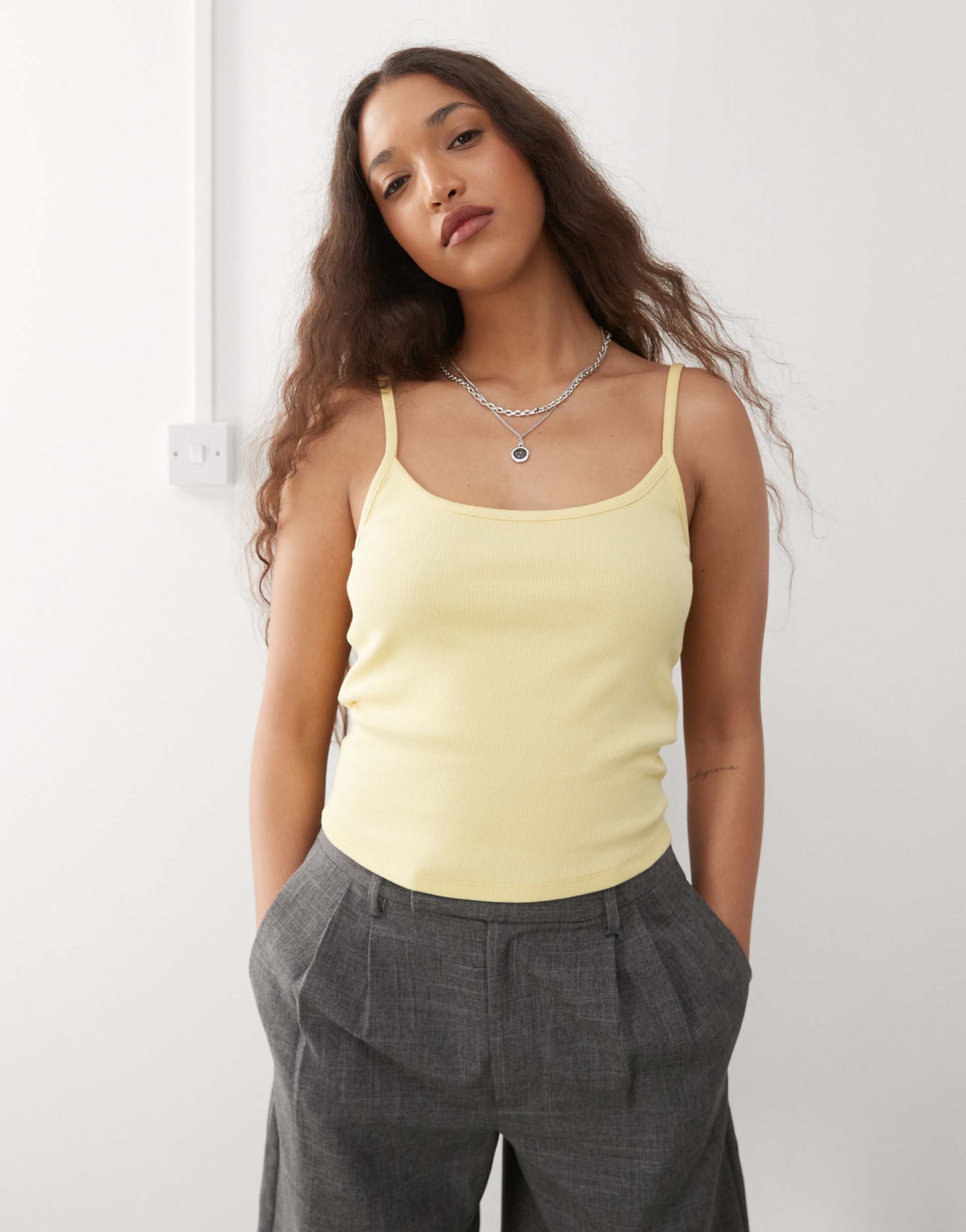 collusion crop cami top in yellow