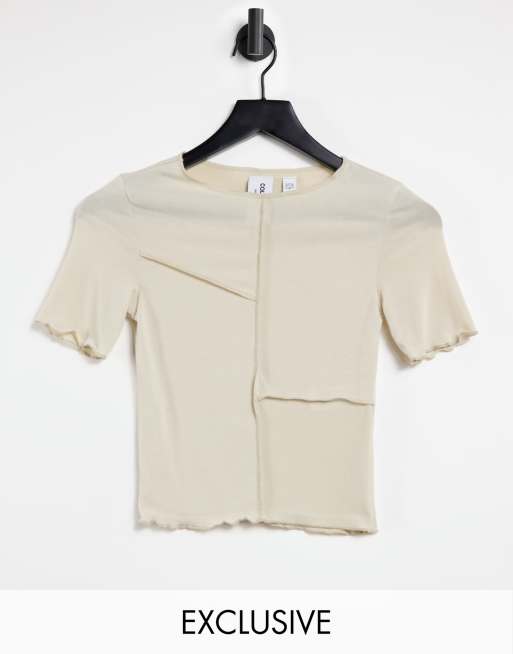 COLLUSION crop fitted T-shirt with seam detail in oatmeal