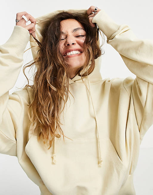 Women COLLUSION crop oversized hoodie in oatmeal 