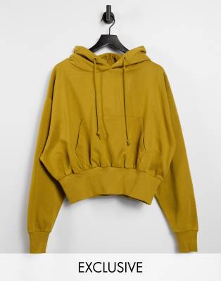 COLLUSION crop oversized hoodie in tobacco