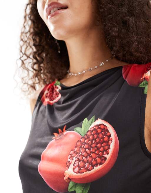 COLLUSION - Crop top con scollo a barchetta e stampa di melograni, 4 di 4