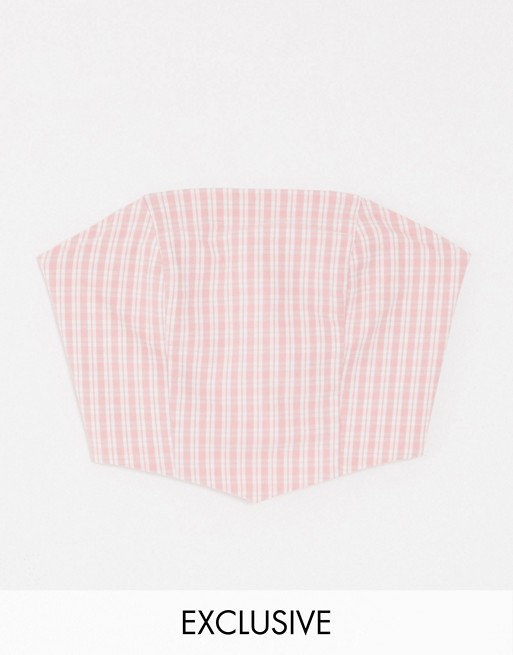 COLLUSION crop top in pink check co-ord