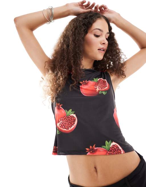 COLLUSION - Crop top met slash hals en granaatappelprint