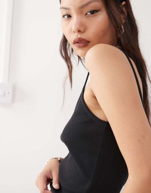 COLLUSION - Crop top nero a canottiera a coste, 2 di 4