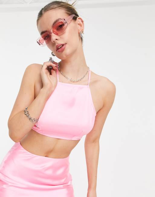 COLLUSION crop top with open back in pink (part of a set)