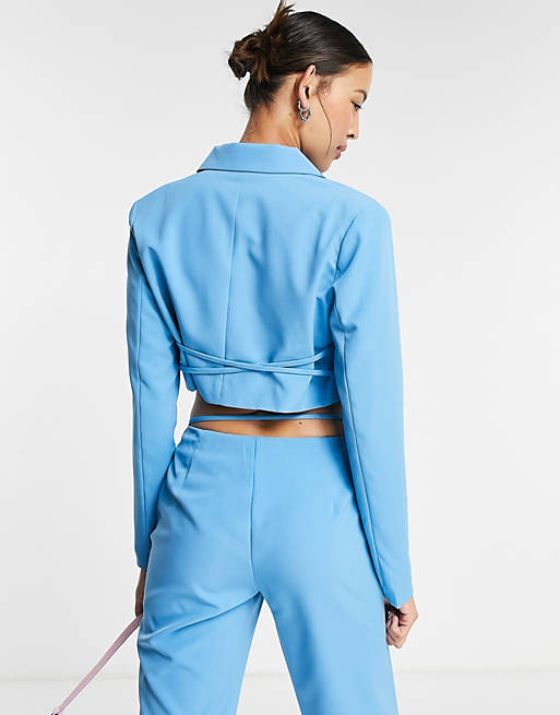 COLLUSION cropped blazer in blue co ord