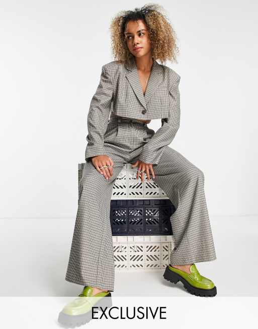 COLLUSION cropped blazer in check co-ord 