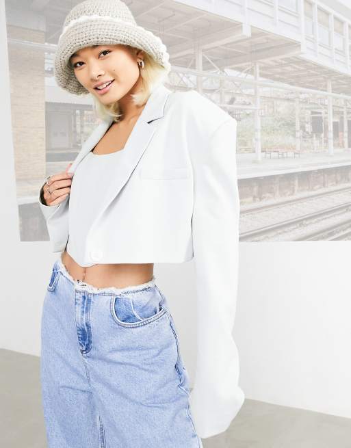 COLLUSION cropped blazer in ice blue co-ord, 3 of 4