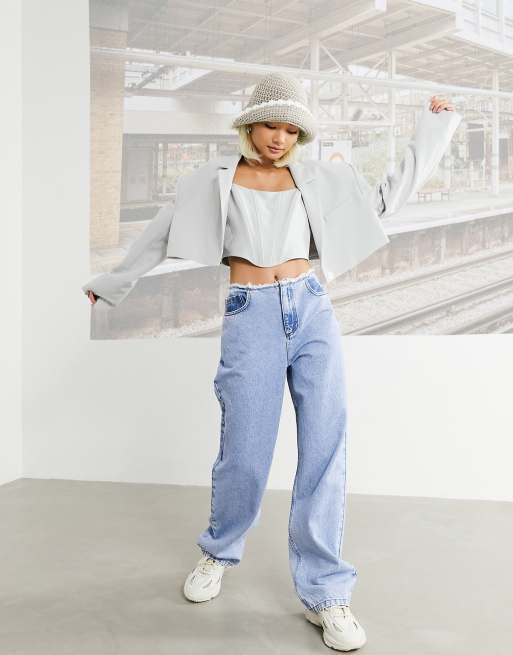 COLLUSION cropped blazer in ice blue co-ord, 4 of 4