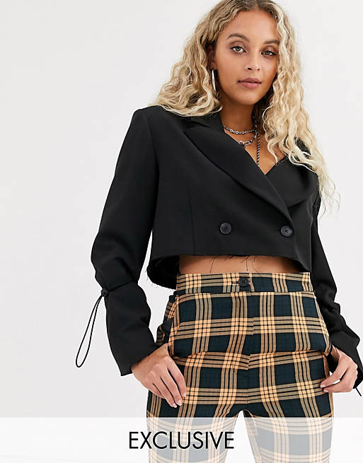COLLUSION cropped blazer with bungee detail in black