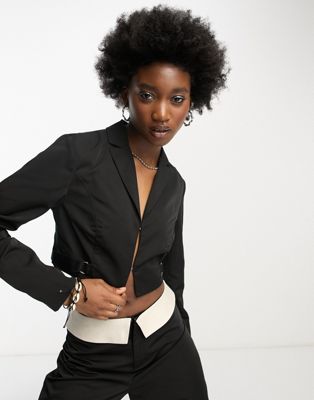 COLLUSION cropped blazer with eyelet fastening in black co-ord