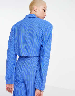 COLLUSION cropped blazer with wrap detail in blue pinstripe - part of a set