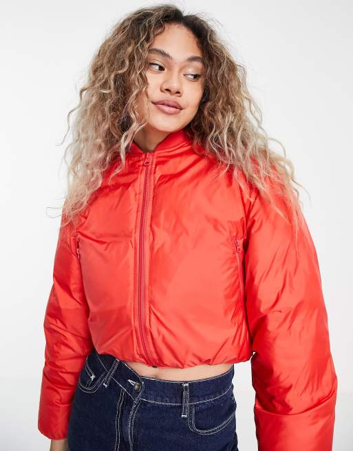 Cropped bomber puffer clearance jacket