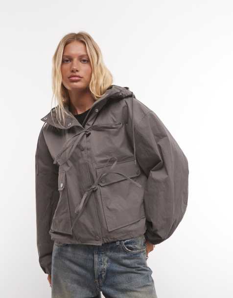 COLLUSION cropped bow tie hooded jacket in gray - view 1
