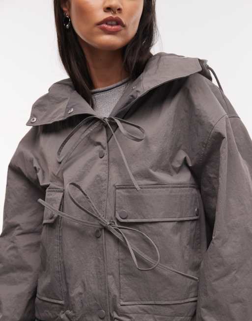 COLLUSION cropped bow tie hooded jacket in gray, 3 of 4