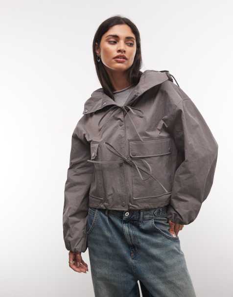 COLLUSION cropped bow tie hooded jacket in grey - view 1
