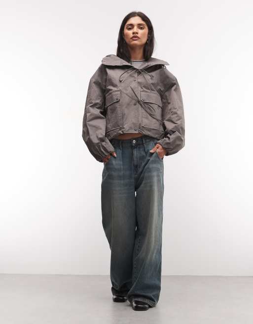 COLLUSION cropped bow tie hooded jacket in grey, 2 of 4