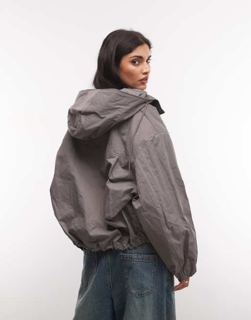 COLLUSION cropped bow tie hooded jacket in grey, 4 of 4