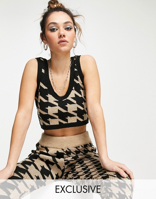 COLLUSION cropped bralet co-ord in houndstooth print