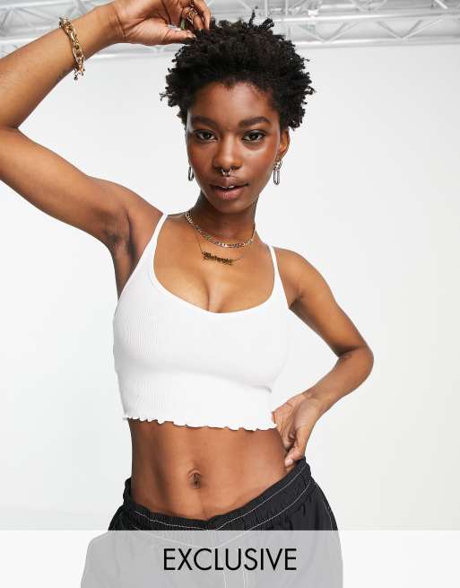 COLLUSION - Cropped bralette met golvende rand in wit