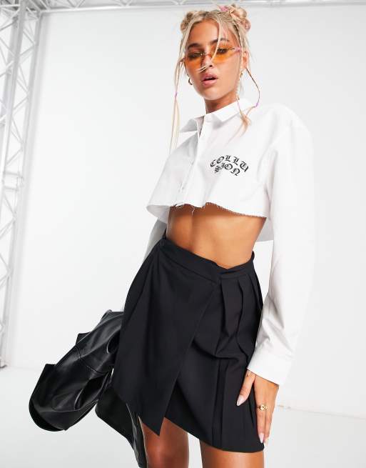 COLLUSION cropped branded shirt in white | ASOS