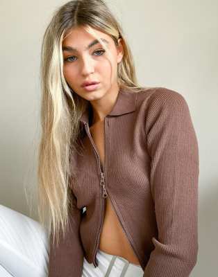 double zipper cropped sweater